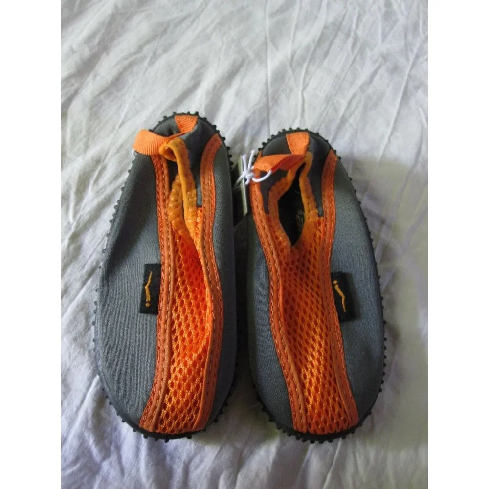 New Wave Runner size 7 toddler aqua water sock slip shoes Orange Grey Breathable